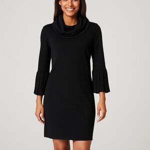 Nina Leonard Black Sweater Dress Size L – Cowl Neck, Bell Sleeve, Knee Length